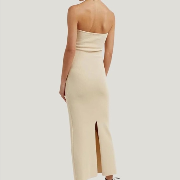 Summer Strapless Knitted Twisted Front Tube Dress Bodycon Beach Party Maxi Dress - Picture 2 of 5